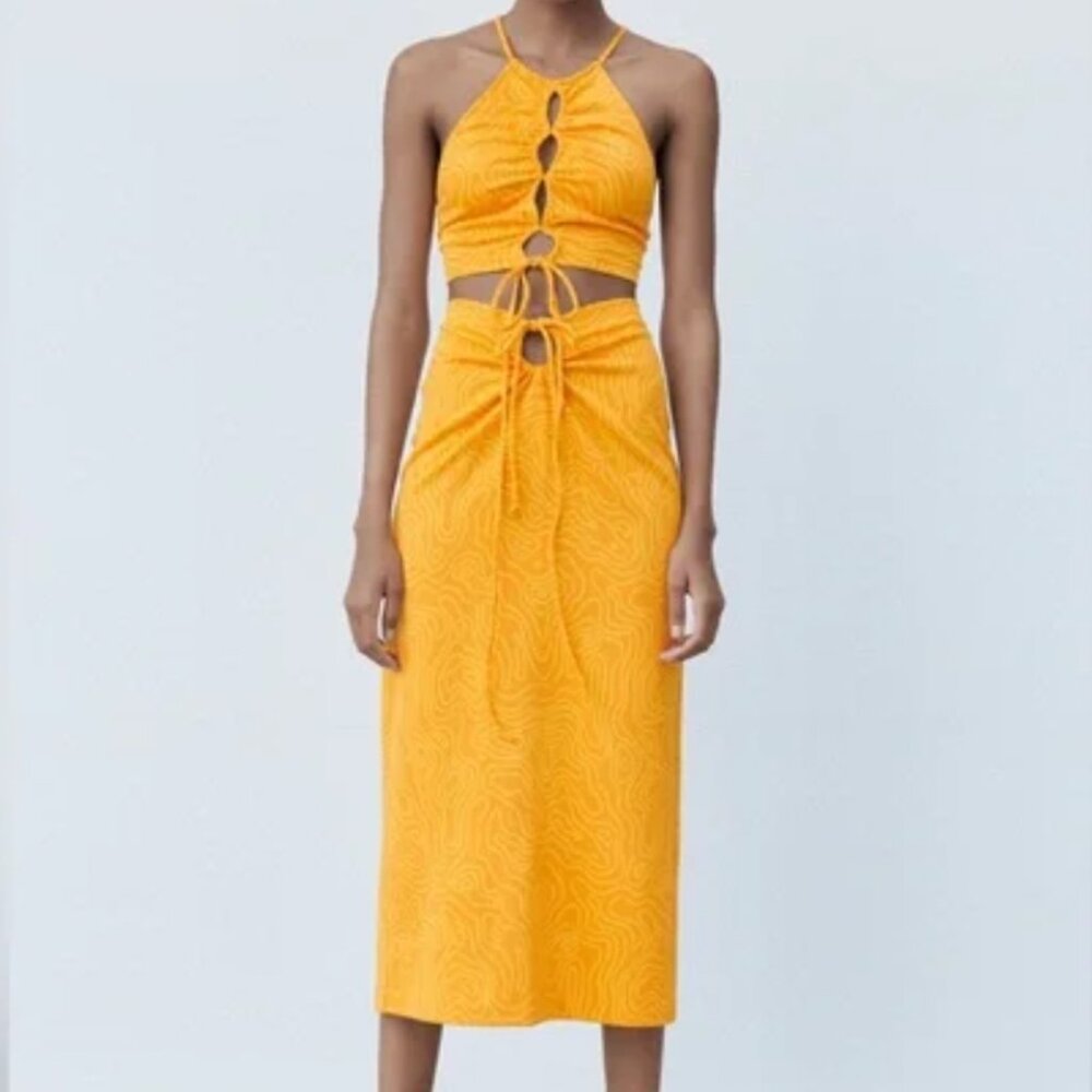 NWOT Zara Vibrant Yellow Midi Skirt